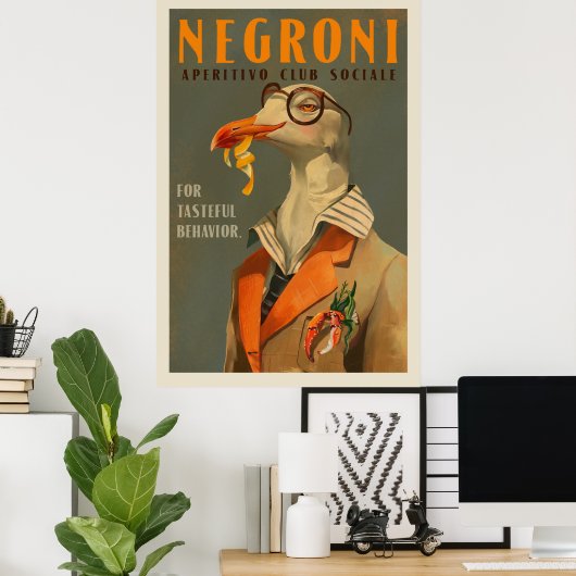  Art Deco Negroni Zeemeeuw Cocktail Bar Art Poster (Thuiskantoor)