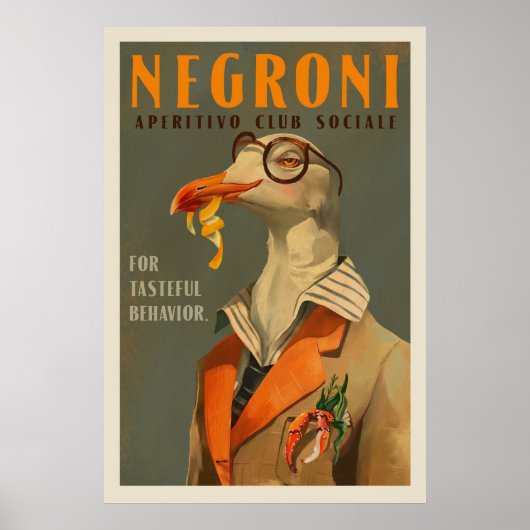 Art Deco Negroni Zeemeeuw Cocktail Bar Art Poster (Voorkant)