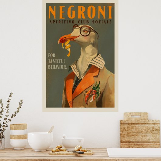  Art Deco Negroni Zeemeeuw Cocktail Bar Art Poster (Keuken)
