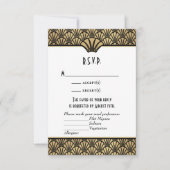 Art Deco Nep Goud Zwart Klassiek Trouw RSVP Kaartje (Voorkant)