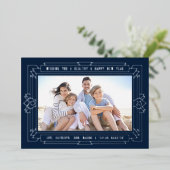 Art Deco New Year Photo Navy Folie Feestdagenkaart (Staand Voorkant)