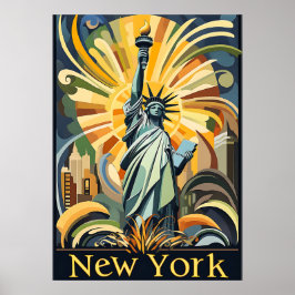 Art Deco New York Liberty Standbeeld Vintage Poste Poster