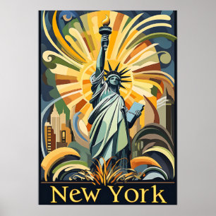 Art Deco New York Liberty Standbeeld Vintage Poste Poster