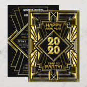 Art Deco Nieuwjaar 2020 Gold Black Gatsby Kaart (Voorkant / Achterkant)