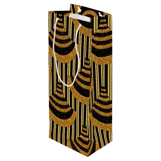 Art Deco nieuwjaar | Faux Gold Glitter & Black Wijn Cadeautas (Achterkant Gekanteld)
