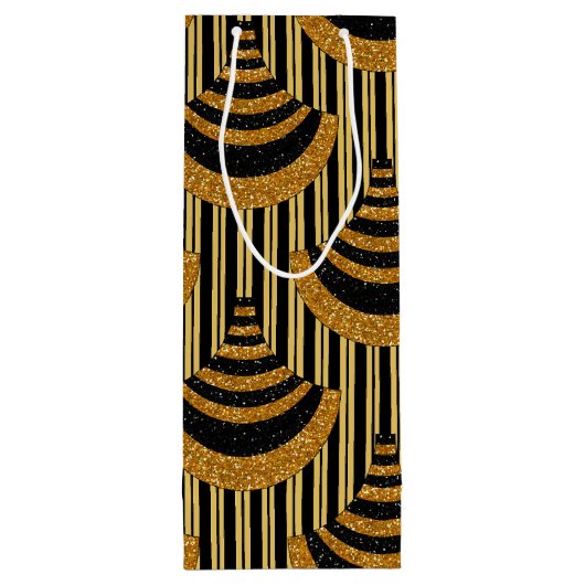 Art Deco nieuwjaar | Faux Gold Glitter & Black Wijn Cadeautas (Achterkant)