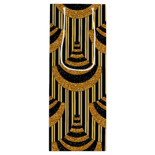 Art Deco nieuwjaar | Faux Gold Glitter & Black Wijn Cadeautas (Voorkant)