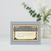 Art Deco Nieuwjaar Groet vers blauw Feestdagenkaart (Staand voorkant)