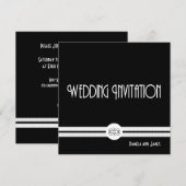 Art Deco Noir Chic Black en White Formal Wedding Kaart (Voorkant / Achterkant)