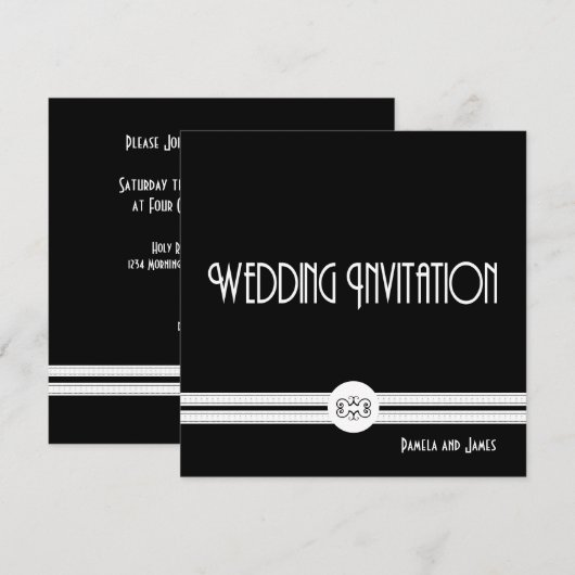 Art Deco Noir Chic Black en White Formal Wedding Kaart (Voorkant / Achterkant)