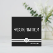 Art Deco Noir Chic Black en White Formal Wedding Kaart (Staand voorkant)