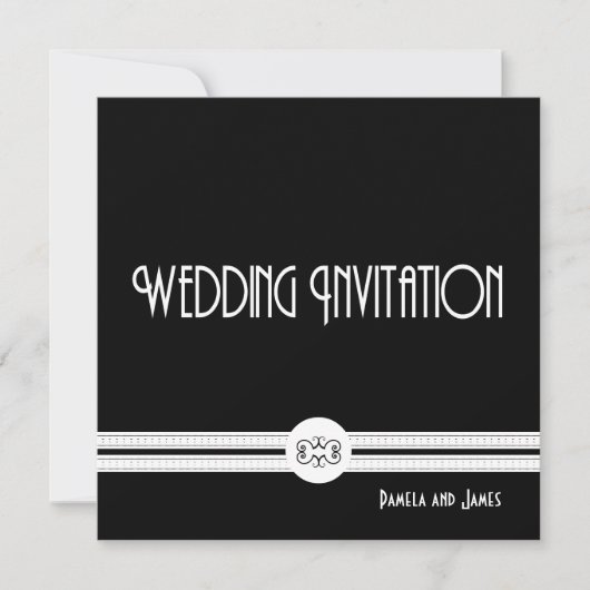 Art Deco Noir Chic Black en White Formal Wedding Kaart (Voorkant)