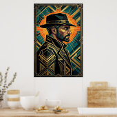 Art Deco Noir Detective Fedora Profiel Goud Poster (Keuken)