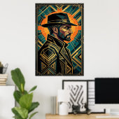 Art Deco Noir Detective Fedora Profile Gold  Poster (Thuiskantoor)
