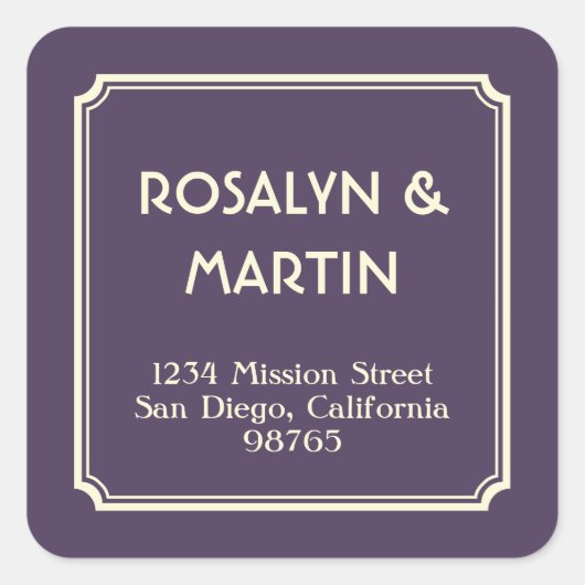 Art Deco-notatie lijst donker paars adreslabel Vierkante Sticker (Voorkant)