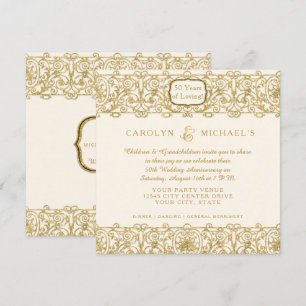 Art Deco Nouveau 50th Gouden Jubileum Crème Kaart