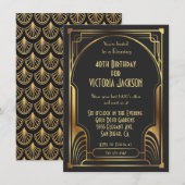 Art Deco Nouveau Birthday Party Gold & Black Kaart (Voorkant / Achterkant)