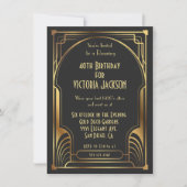 Art Deco Nouveau Birthday Party Gold & Black Kaart (Voorkant)