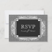 Art Deco Nouveau Black White RSVP Kaartje (Voorkant)
