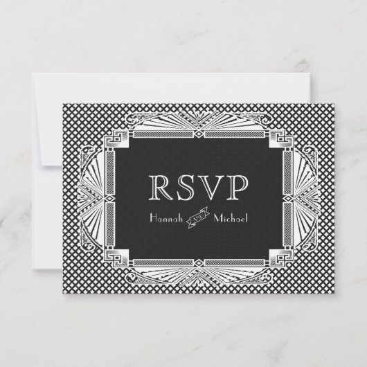 Art Deco Nouveau Black White RSVP Kaartje (Voorkant)