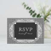  Art Deco Nouveau Black White RSVP Kaartje (Staand voorkant)