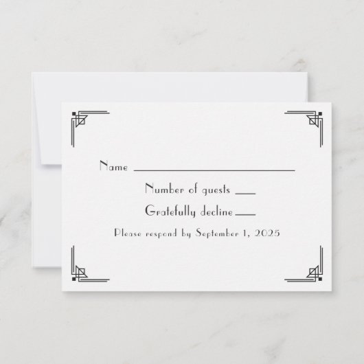 Art Deco Nouveau Black White RSVP Kaartje (Achterkant)