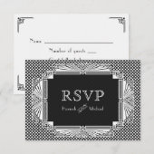  Art Deco Nouveau Black White RSVP Kaartje (Voorkant / Achterkant)