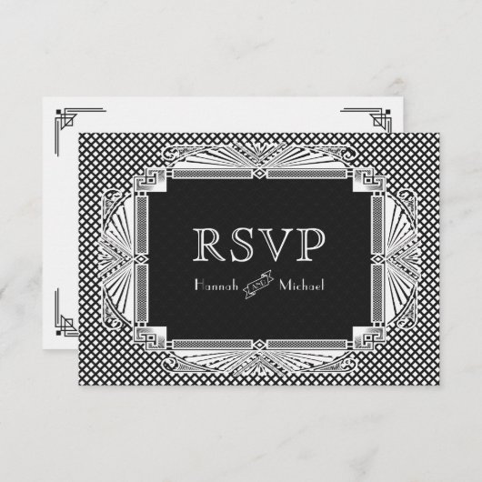  Art Deco Nouveau Black White RSVP Kaartje (Voorkant / Achterkant)
