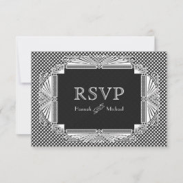  Art Deco Nouveau Black White RSVP Kaartje