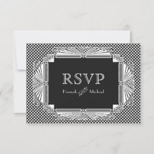 Art Deco Nouveau Black White RSVP Kaartje