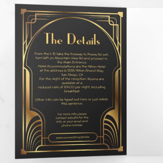 Art Deco Nouveau Bruiloft Drieluik Uitnodiging (Binnenzijde eerst)