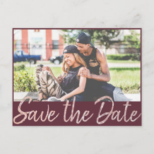 Art Deco Nouveau Burgundy Photo Save the Date Aankondigingskaart