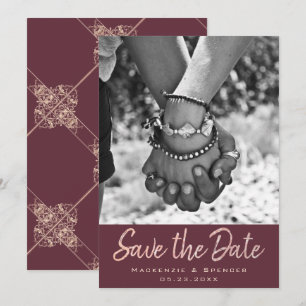 Art Deco Nouveau   Burgundy Roos Gold Blush Foto Save The Date
