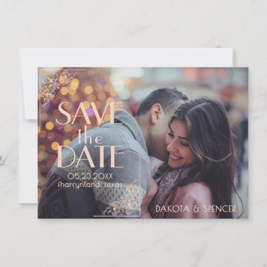 Art Deco Nouveau | Burgundy Roos Gold Blush Foto Save The Date (Voorkant)