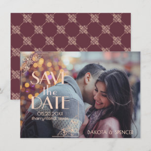 Art Deco Nouveau   Burgundy Roos Gold Blush Foto Save The Date