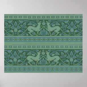Art Deco Nouveau Dog Natuur Botanisch :Patroon Poster
