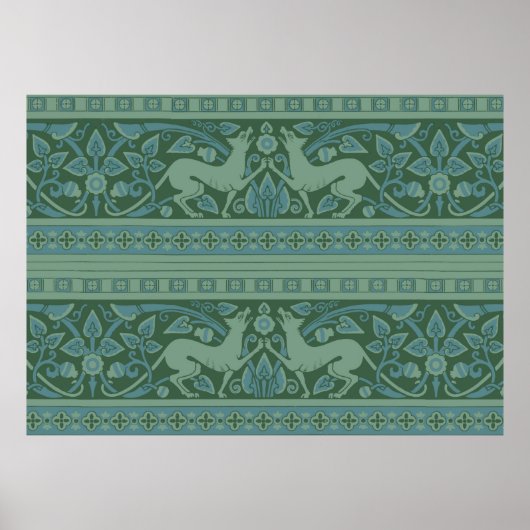 Art Deco Nouveau Dog Natuur Botanisch :Patroon Poster (Voorkant)