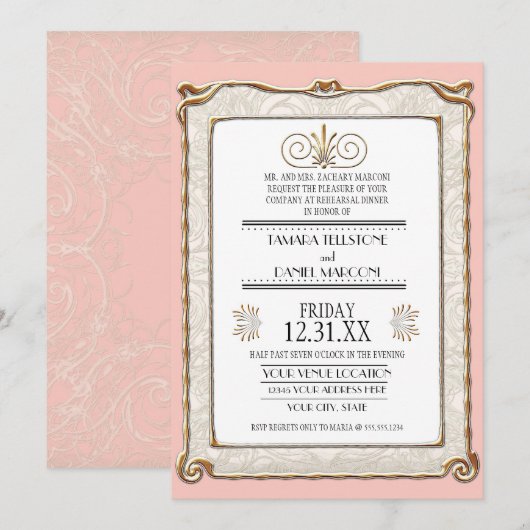 Art Deco Nouveau Elegant Gold Lace-repetitie Kaart (Voorkant / Achterkant)