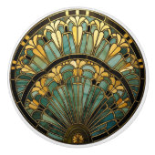 Art Deco Nouveau Elegant Turquoise Goud Zwart Keramische Knop (Voorkant)