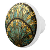 Art Deco Nouveau Elegant Turquoise Goud Zwart Keramische Knop (Rechts)