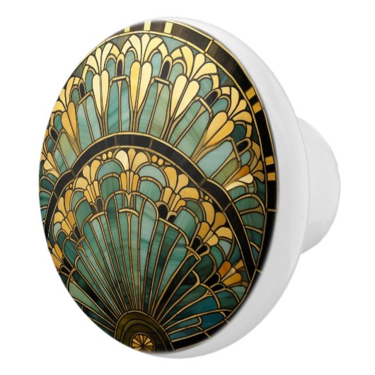 Art Deco Nouveau Elegant Turquoise Goud Zwart Keramische Knop (Rechts)