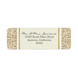 Art Deco Nouveau Faux Gold Floral Damask Lace Etiket