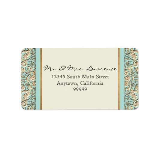 Art Deco Nouveau Faux Gold Floral Damask Lace Etiket (Voorkant)