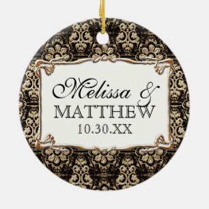 Art Deco Nouveau Faux Gold Floral Damask Lace Keramisch Ornament