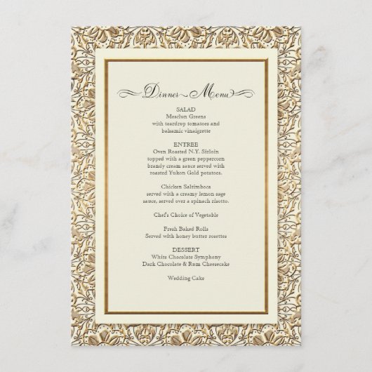 Art Deco Nouveau Faux Gold Floral Damask Lace Menu (Voorkant)