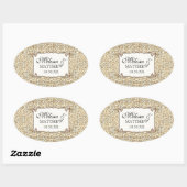 Art Deco Nouveau Faux Gold Floral Damask Lace Ovale Sticker (Vel)