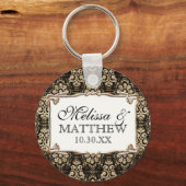 Art Deco Nouveau Faux Gold Floral Damask Lace Sleutelhanger (Voorkant)