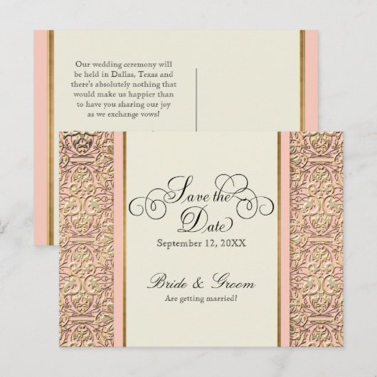 Art Deco Nouveau Faux Gold Floral Damask Lace Uitnodiging Briefkaart (Voorkant / Achterkant)