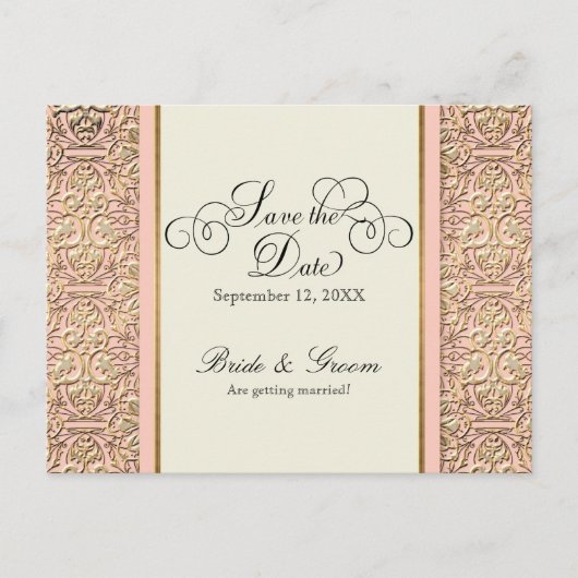 Art Deco Nouveau Faux Gold Floral Damask Lace Uitnodiging Briefkaart (Voorkant)