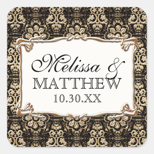 Art Deco Nouveau Faux Gold Floral Damask Lace Vierkante Sticker (Voorkant)